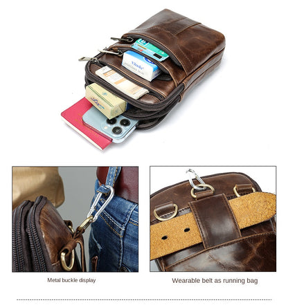 New Men's Cow Leather Chest Bag Man Small Shoulder Casual Male Crossbody Waist Bag