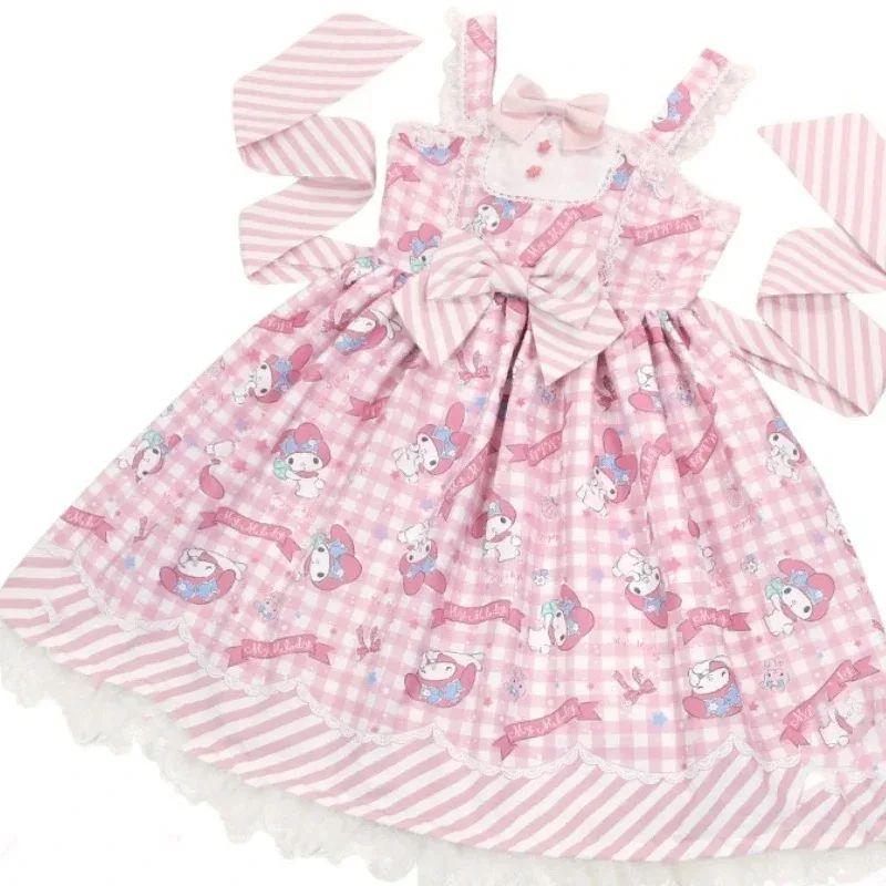 Cartoon My Melody Lolita Dress Kawaii Fashion Bow Lace Dress Printed Princess Dress Halloween Versatile Christmas Gift for Women