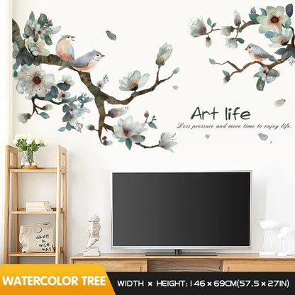 Ink Wall Stickers Wash Peach Blossom For Living Room Bedroom Home Flower Background Wall Decor Self-adhesive Sticker Wallpaper