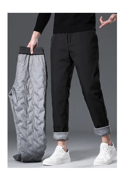 Calça Masculina de Inverno de Pena de Ganso Cintura Elástica Roupa Externa Calça de Pena Casual À Prova de Frio Nova Calça Reta Quente e Engrossada de Inverno