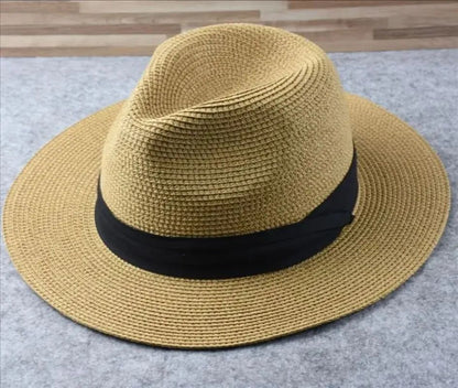 Chapéus de Sol Grandes Oversize para Homens Mulheres Praia Panamá Aba Larga Chapéu de Palha Senhora Chapéus de Sol de Verão Plus Size Chapéu Fedora 55-57cm 58-60cm