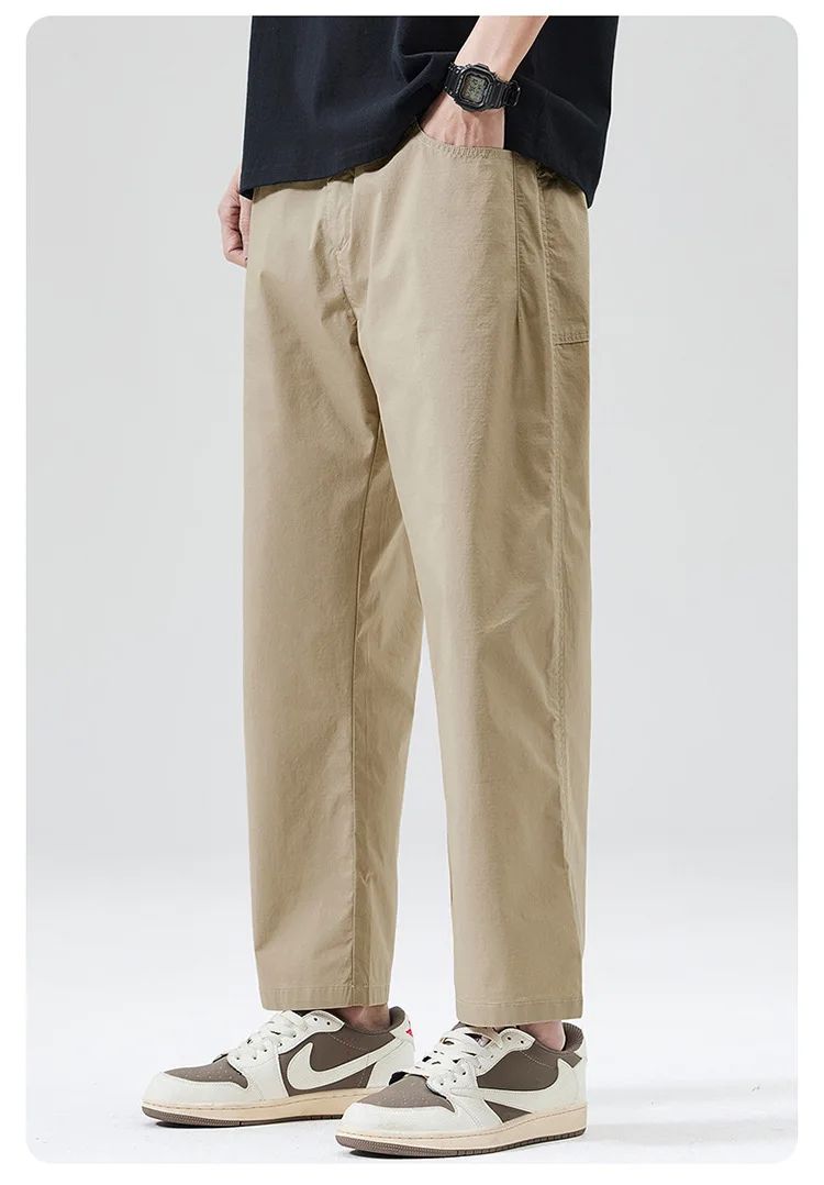 Calça Masculina Casual Cleanfit Estilo Americano para Esportes ao Ar Livre Nove Pontas Solta em Tela Confortável Elegante e Sofisticada