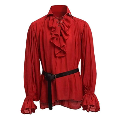 Medieval Men's Retro Performance Shirt with Belt And Puffy Sleeves Cross-Border New Style Male Fashion Historical Costume