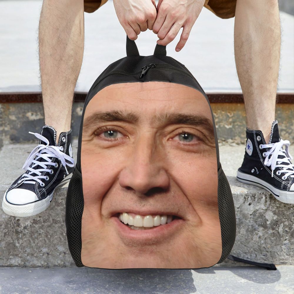 Custom Nicolas Cage Meme Laptop Backpack Women Men Basic Bookbag for College School Student Funny Bags