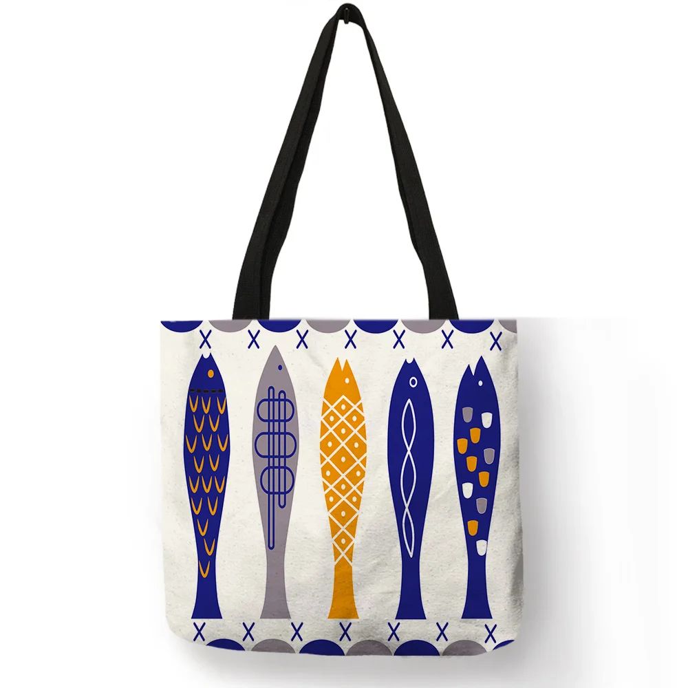 Creative Personalized Tote Bag Colorful Geometric Fish Pattern Printing Handbag Fashion Unisex Practical Casual Travel Package