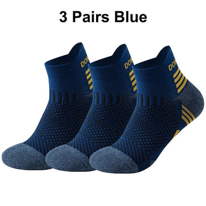 3 Pares Meias de Corrida de Maratona Masculinas Femininas Profissionais Esportivas Tornozelo Fitness Tubo Acolchoado Engrossado Baixo Cano Curto Barco Meias