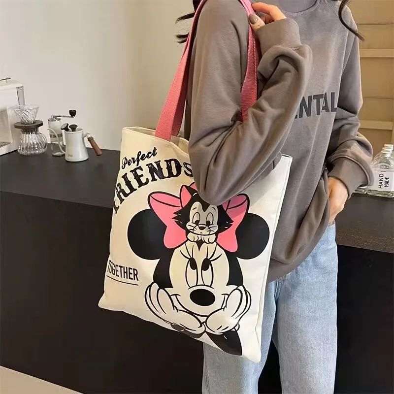 Mickey and Minnie Cartoon Creative Printed Pattern Handbag Large Capacity Fashion Canvas Shoulder Bag Female Mommy Bag