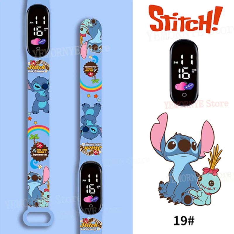 Relógios Digitais Infantis Disney Stitch Figuras de Anime LED Touch Luminoso Relógio Digital Esportivo Infantil à Prova D'Água Brinquedos de Aniversário