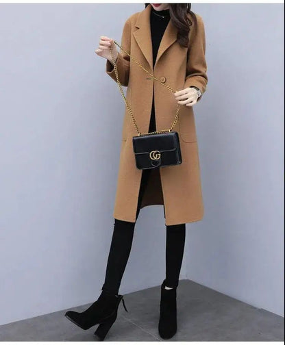 Plus Size Ladies Thickened Winter Coat Long Open-Front Woolen Jacket Loose Fit plus Size Fashionable Autumn Winter Korean Sty...
