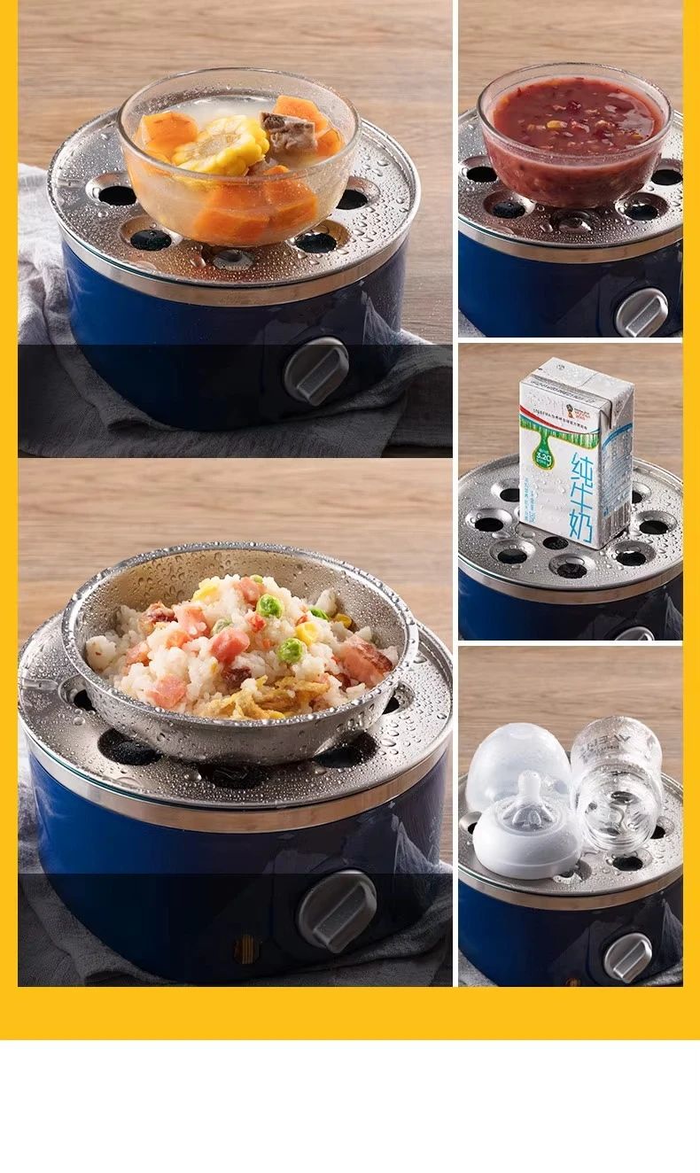 Panela Elétrica Multifuncional de Aço Inoxidável com Camada Dupla para Cozinhar Ovos – Vaporizador, Cozedor e Preparador de Café da Manhã, Eletrodoméstico Mini para Cozinha