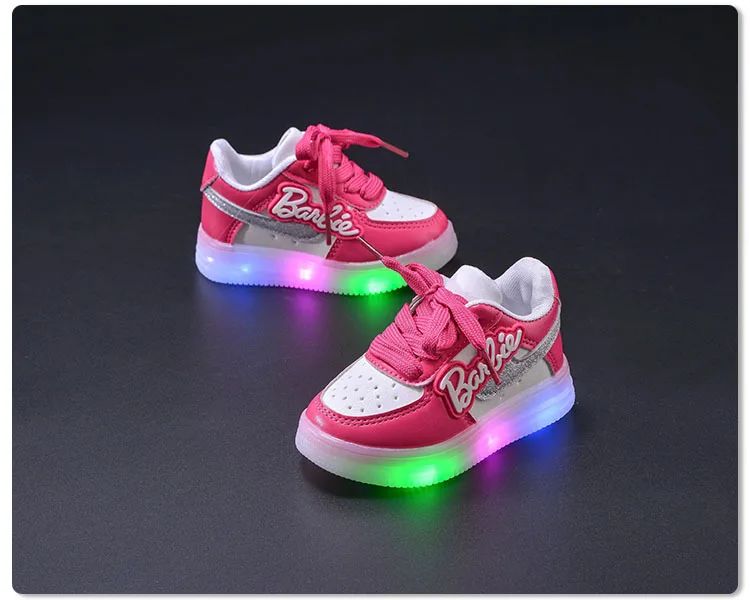 Girls Light-Emitting Sneakers Cartoon Board Shoes Breathable Breathable Leather Casual Shoes Fashion LED Shine Running Shoes