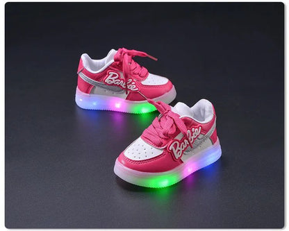 Girls Light-Emitting Sneakers Cartoon Board Shoes Breathable Breathable Leather Casual Shoes Fashion LED Shine Running Shoes