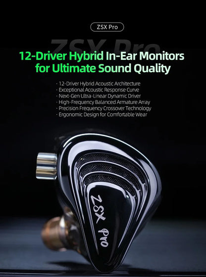 KZ ZSX Pro 5BA+1DD 12mm Drive Hybrid Drive Unit Earphones HIFI Music Earbuds Sport Game Headsets 2PIN Replaceable Cable ZSXPRO