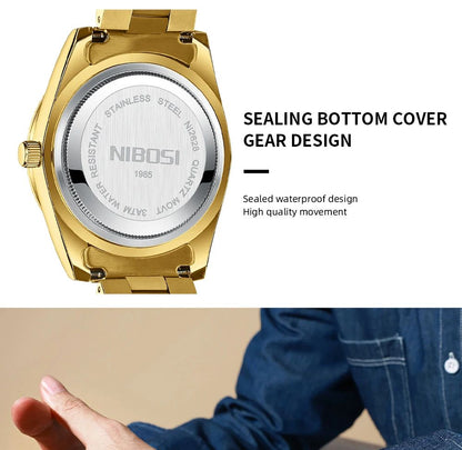 NIBOSI Brand Original Stainless Steel Quartz Watches For Men Luxury Date Display Luminous Fashion Men's Watch relogios masculino