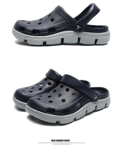 2024 Summer Plus Size Hollow Out Sandals Men's Breathable Slippers Trendy Thick Base Slip-On Beach Shoes Men's Footwear