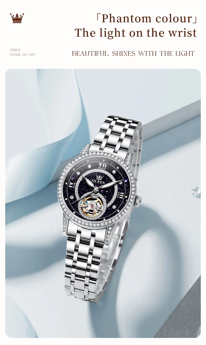 OLEVS Hollow Women's Watch Fully Automatic Mechanical Watch Luxury Diamond Inlaid Starry Sky Elegant Women's Brand Watch  7036