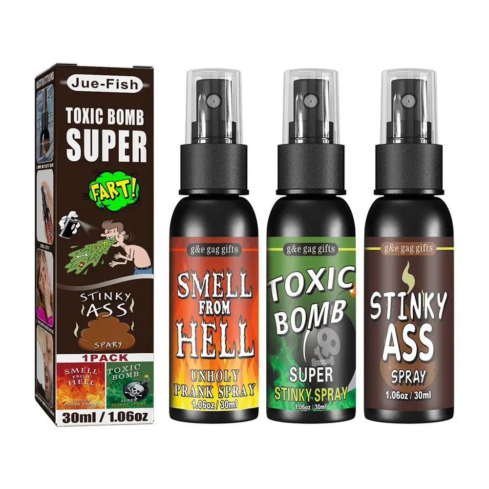 6 unidades-1 unid. 30ml Adereços de Halloween Spray Líquido de Peido Não Tóxico Bomba de Cheiro Fedorento Brinquedo de Pegadinha de Gás Malcheiroso Artigos de Festa de Brincadeira