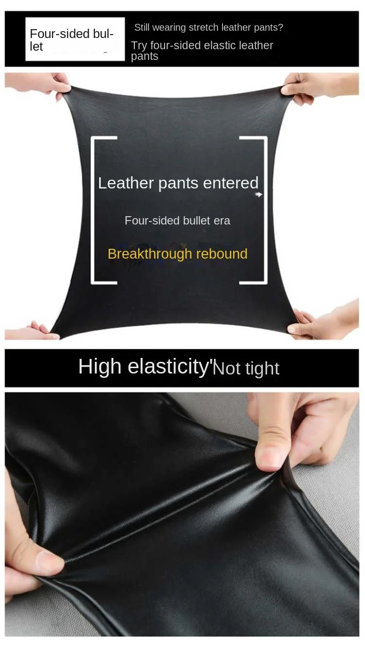 PU Leather Pants for Women Leggings Pencil Pants with Thermal Lining Female High-Waisted Stretchy Slim Fit Autumn Winter Black