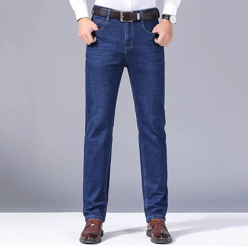 Calça Jeans Masculina de Marca de Luxo Stretch Reta Casual Slim Fit Jeans Masculino Design Clássico de Negócios Calça Tamanho Grande