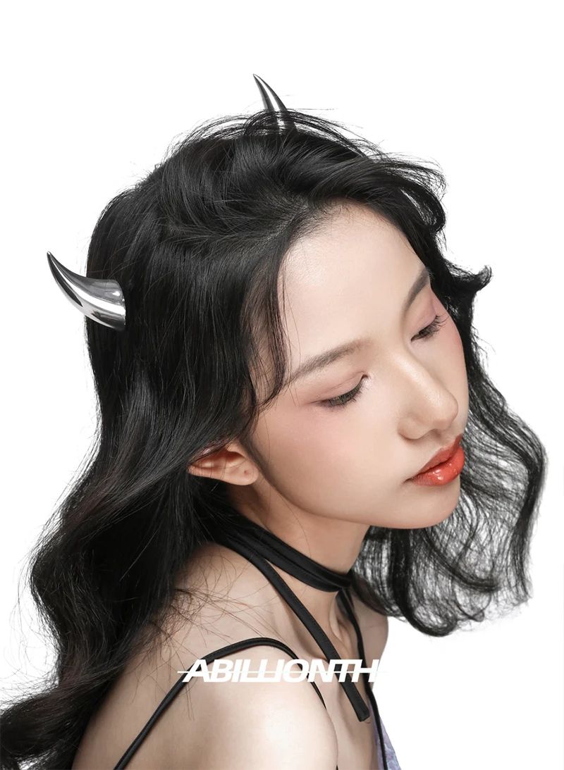 QQ Punk Demon's Horn Metal Headband Hairpins Halloween Party Headdress Cosplay Lucifer Anime Women Men Gold Cosplay Accessories