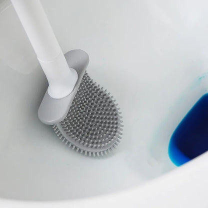 Escova Sanitária de Silicone Flexível com Base à Prova de Vazamento de Água e Gancho, Escova Sanitária Montada na Parede, Limpador Doméstico para Banheiro