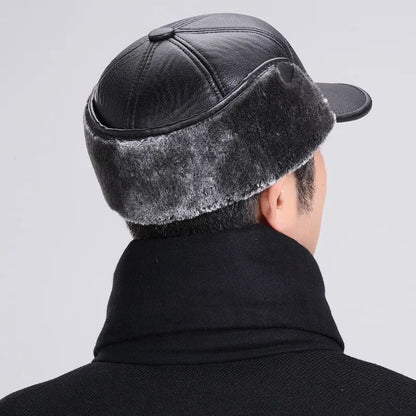 Boné de beisebol quente de inverno para homens, chapéus de pele de couro preto para homens, bonés snapback femininos, casquette, bonés de papai, gorras, protetores de orelha, engrossar