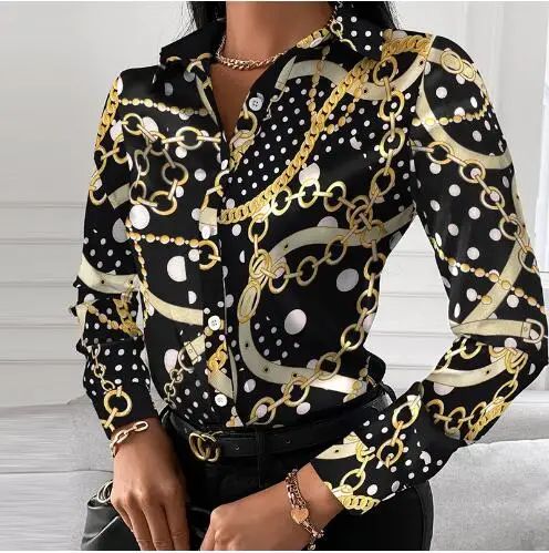 Summer New Women's Long-sleeved Shirt, Single-breasted Printed Shirts Fashion Casual Tops Camisa Female Chemise S-XXL