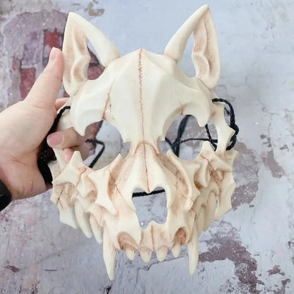 Halloween Skull Mask Long Teeth Demon Skeleton Half Face Cosplay Party Mask Scary Horror Wolf Dragon Tiger Costume Accessory