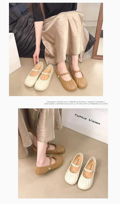 Summer 2025 Women's Flat Mary Jane Sandals Folded Beans Style Versatile Flats Fashionable French Bean Trend Ankle Cover PVC Mate