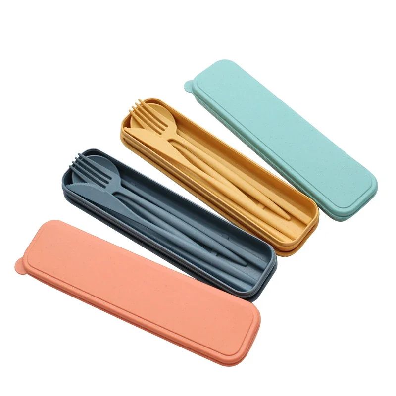 Colher Garfo Pauzinhos Talheres 1PCS/Conjunto Caixa de Louça de Palha de Trigo Jantar Crianças Adulto Viagem Portátil Acessórios de Cozinha