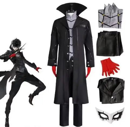 Anime Persona 5 Joker Cosplay Costume Game P5 Rain Palace Lotus Cosplay Full Set of Clothing Glove Mask Black Overcoat Uniform
