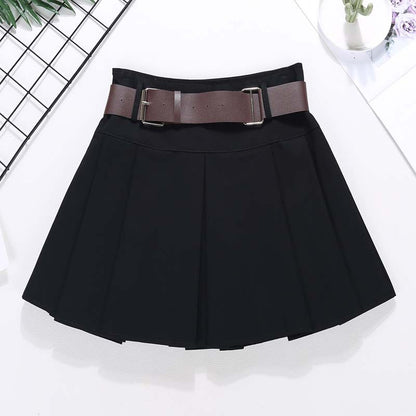 Brown Belted Mini Skirt Low Waisted Pleated Skirt with Belt Women Academia Aesthetic Vintage Outfit
