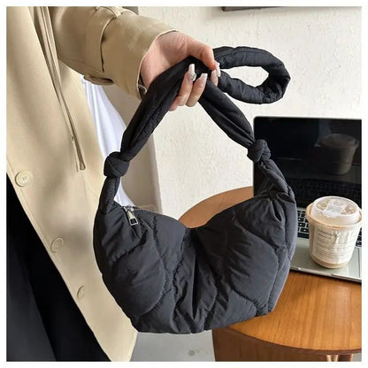 Puffer Shoulder Bag for Women Soft Down Cotton Padded Tote Handbag Purse Quilted Cross Body Bag Solid Color Bubbles Cloud Bag