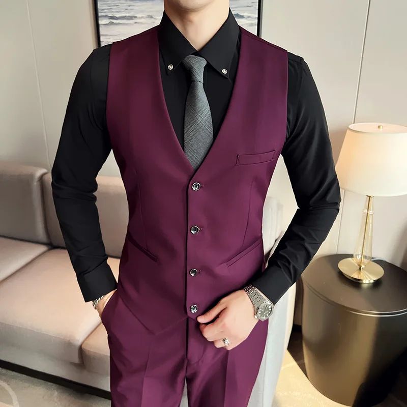 LIBIELIY High Quality Fashion Business Casual (suit + Vest + Trousers) British Style European And American Wedding Dress Three-p