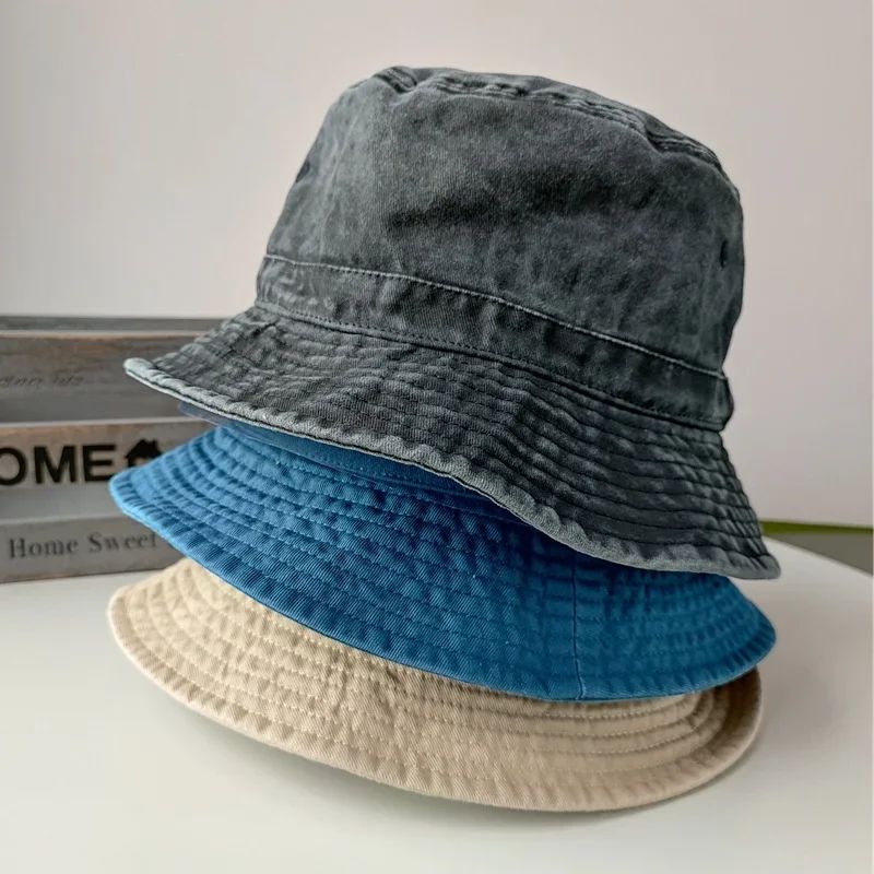 Korean Big Head Washed Denim Bucket Hats Men Cotton Sun Hat Plus Size 64cm Oversize Bob Panama Unisex Big Size Fisherman Cap