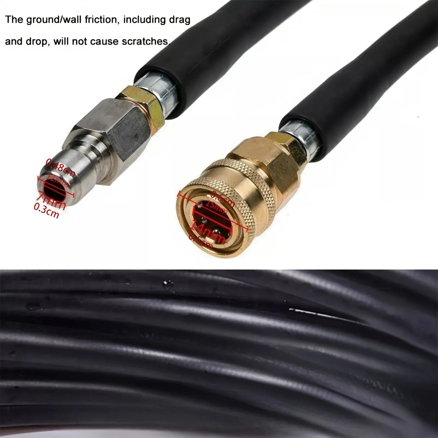 Mangueira para Lavadora de Alta Pressão 50FT 3/8" QC Tubo de Extensão para Lavadora, Trançada com Fio de Alta Tração Resistente a Dobras, 1600PSI de Potência
