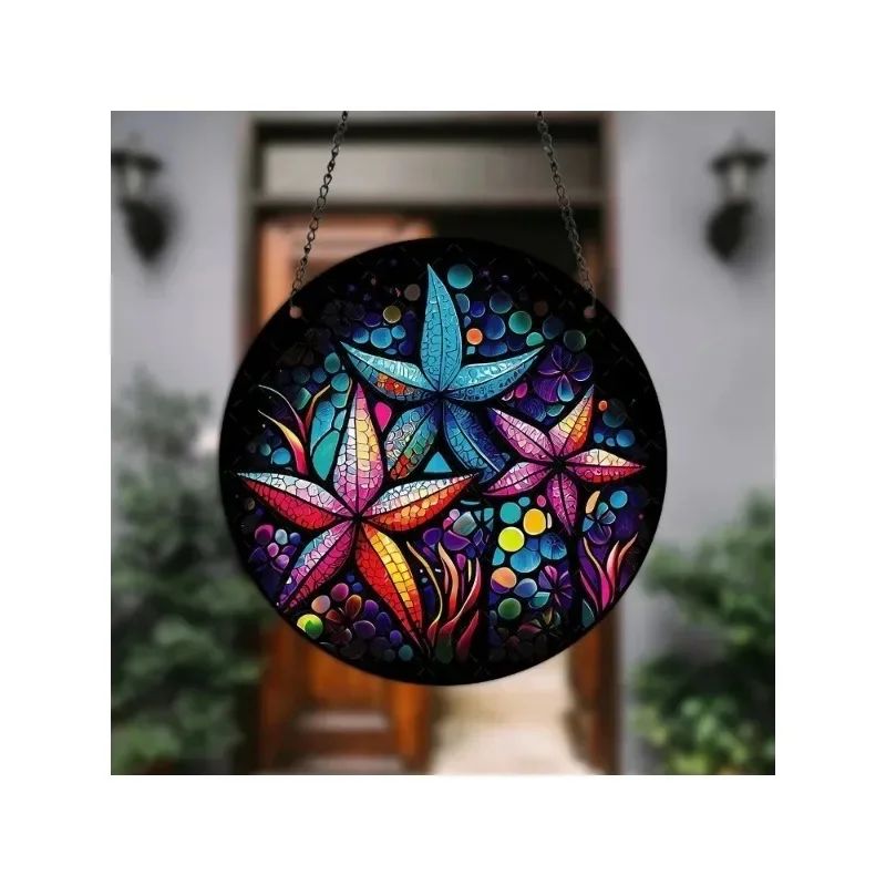 Starry Night Sky Round Acrylic Painted Home Living Room Window Wall Hanging Craft Party Car Pendant Retro Decoration Accessory