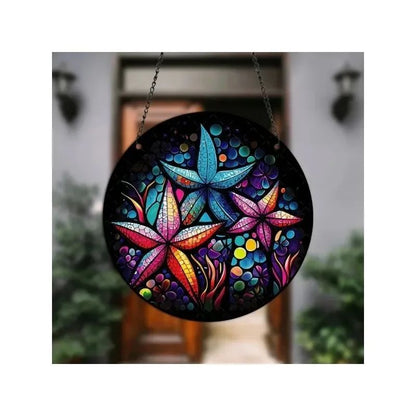 Starry Night Sky Round Acrylic Painted Home Living Room Window Wall Hanging Craft Party Car Pendant Retro Decoration Accessory