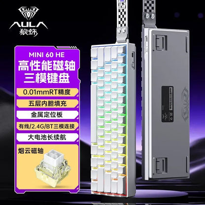Teclado AULA Mini60 HE Magnetic Switch RGB Tri Mode Sem Fio Mecânico 8000Hz 0.01mmRT Teclado Gamer Presentes para Gamers