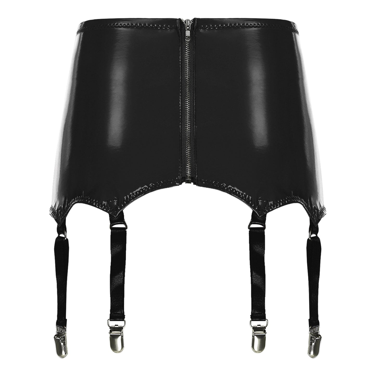 Womens Garters Latex Skirts Ladies Suspender Belt Wet Look Patent Leather Mini Skirts Garters with Metal Clips Clubwear Costume