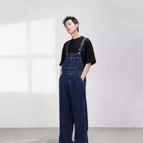 Macacão Jeans Retrô Estilo Japonês Casual Perna Reta Roupa de Trabalho Streetwear Americano Macacão Jeans Masculino e Feminino Folgado
