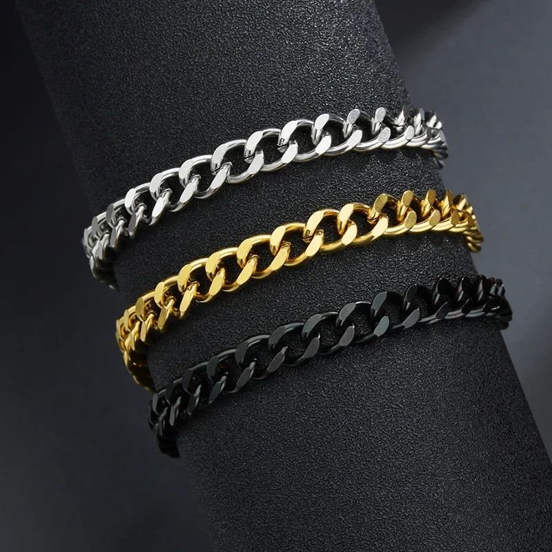 Nova Pulseira Masculina Corrente Cubana Moderna 3mm 5mm 7mm Clássica de Aço Inoxidável Para Homens Mulheres Joia Festa Presente