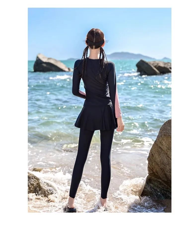 Women's Swimming Suit 2025 New Style Four-Piece Conservative Bikini Long Sleeve Long Pants Surfing Snorkeling Mother Suit
