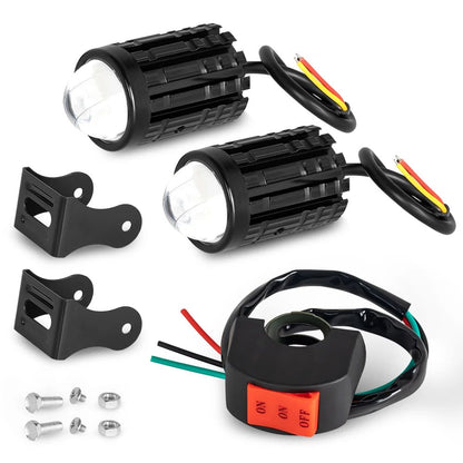 Farol LED Universal para Motocicleta Lente Projetora Duas Cores ATV Scooter Lâmpada de Condução Luz de Neblina Lâmpada Auxiliar Holofote Interruptor