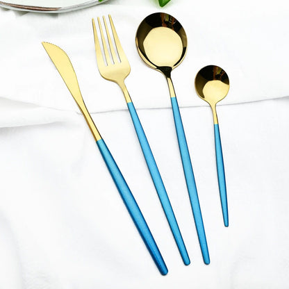Conjunto de Talheres de Aço Inoxidável Western Dourado com 6 Peças de Colher de Concha, Colher de Jantar, Colher de Sopa, Talheres de Cozinha