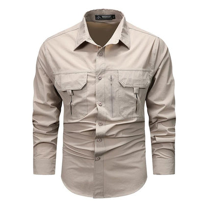 Spring Men Tactical Work Long Sleeve Shirt Man Outdoor Casual Multi Pocket Shirts Male Autumn Breathable Cargo Oversized Blouses