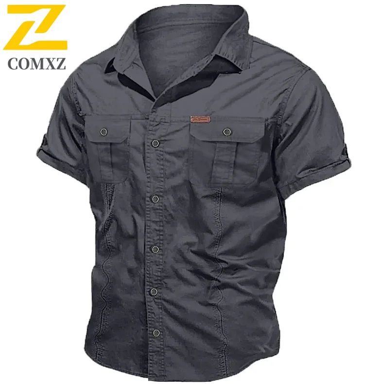 New Mens Work Shirt Casual Retro 100% Cotton Short Sleeve Flying Cargo Shirt Man Summer Fishing Hunting Multi Pocket Shirt 2025