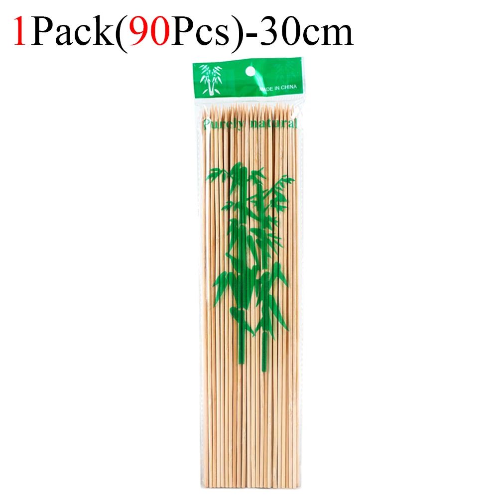 90/450pcs Bamboo Stick Food Grade Bamboo Skewer Sticks Disposable Natural Wood Long Stick Barbecue Fruit BBQ Tools 15/20/25/30cm
