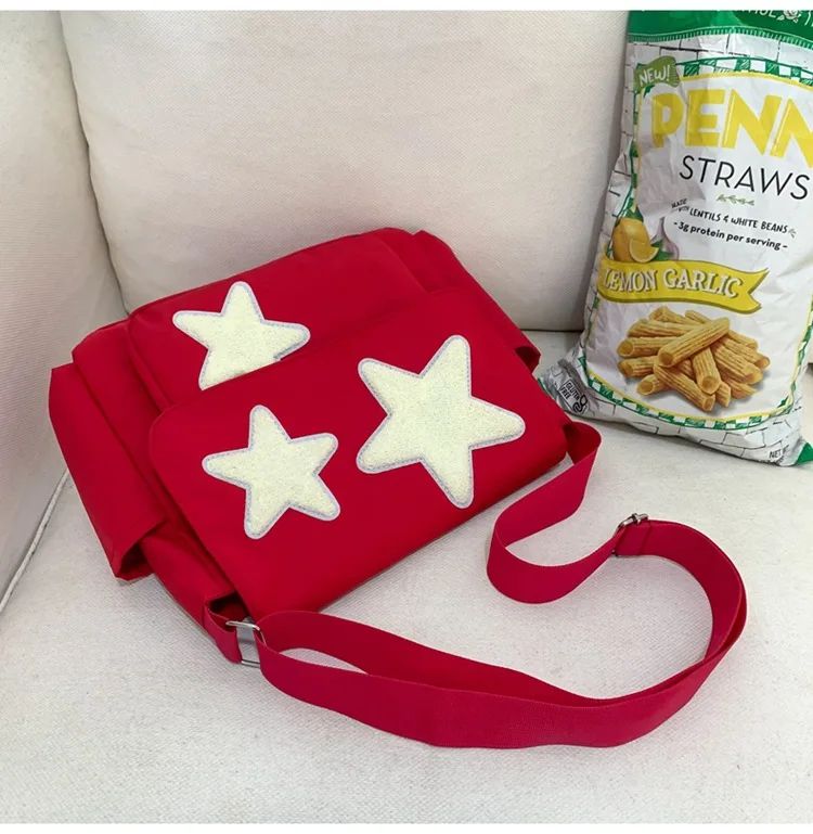 Women Star Pattern Y2k Messenger Bag Casual Tote Lady Simple Large Capacity Shoulder Bag Girl Travel School Bookbag Handbag