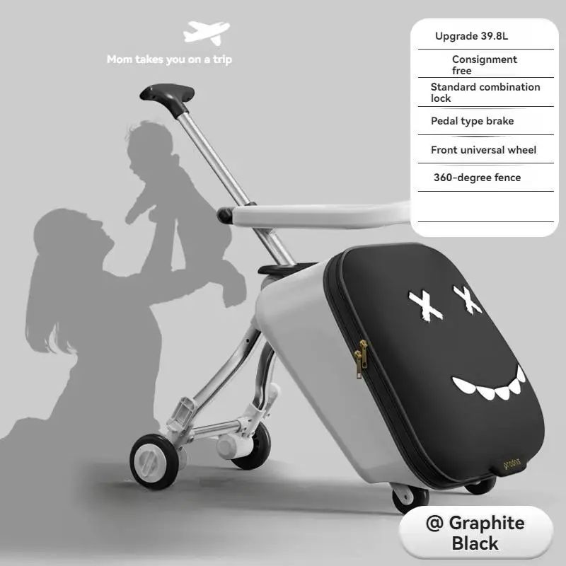 Mala de Viagem Infantil Trolley Acoplável em Avião com Rodas Giratórias Bagagem de Passeio e Andador de Bebê Dobrável
